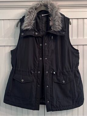 Teez-Her Reversible Thermal Faux Fur Puffer Vest - Black/Grey - Size L